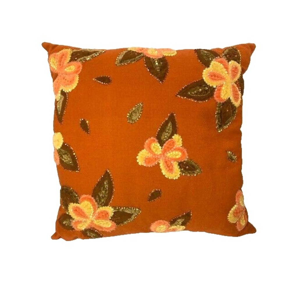 Floral Sequin Autumn Leaf Pattern Decorative 18" X 18" Pillow preowned